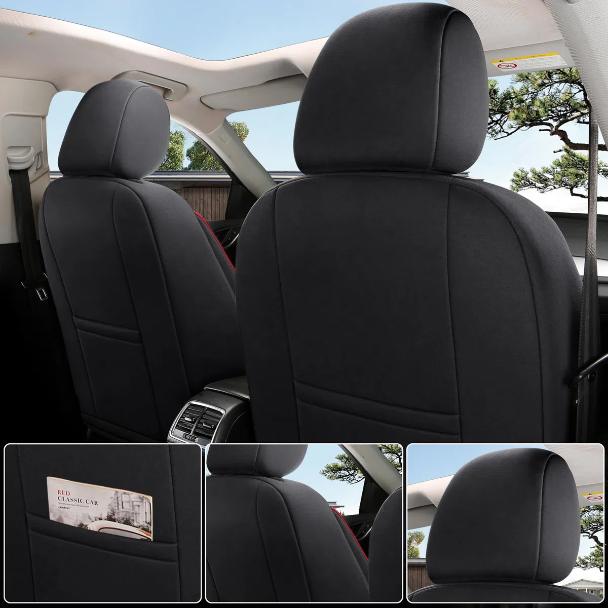 Housses de siège auto compatibles avec Dacia Duster 2ème Gén. 2018 | Lot de 2 | Série AIS | AIS101 | Noir avec coutures rouges