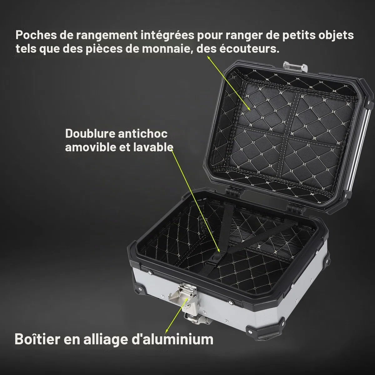 Aluminium Alliage D'eau 25L Moteur Top Box Universel Arrière Top Case Casque Bagages, Moteur Top Case Lock (Argent)