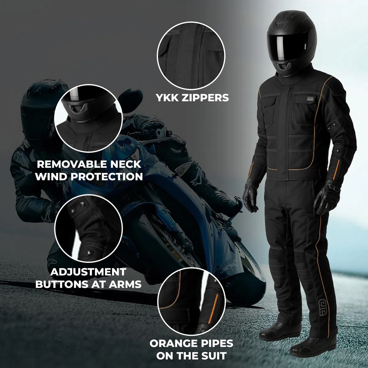 Combinaison de moto en cuir 2 pièces - Combinaison de course de moto en cuir de qualité supérieure - Légère, CE niveau 2