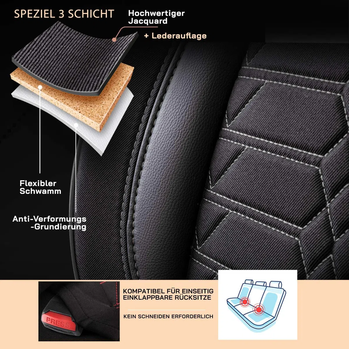 Housses de siège de voiture universelles - Accessoires de voiture intérieur de qualité supérieure pour voiture et SUV - Housse de siège Jacquard, protection de siège auto - Compatible