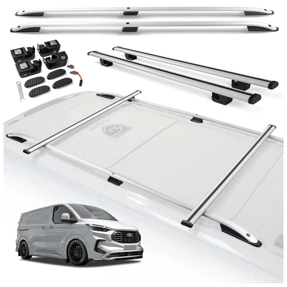 CHROMEMASTER | Kit Rails de Toit et Barres de Toit Compatible avec Ford Transit Custom L1 Court 2023+ | Système de Porte-Bagages de Toit pour Voiture | Montez Un Panier de Toit ou Un Coffre de Toit