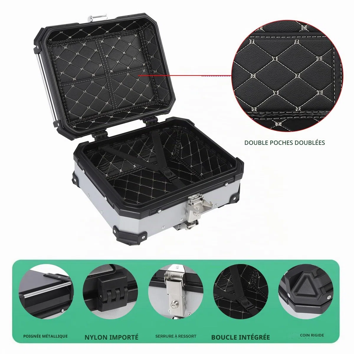 Aluminium Alliage D'eau 25L Moteur Top Box Universel Arrière Top Case Casque Bagages, Moteur Top Case Lock (Argent)
