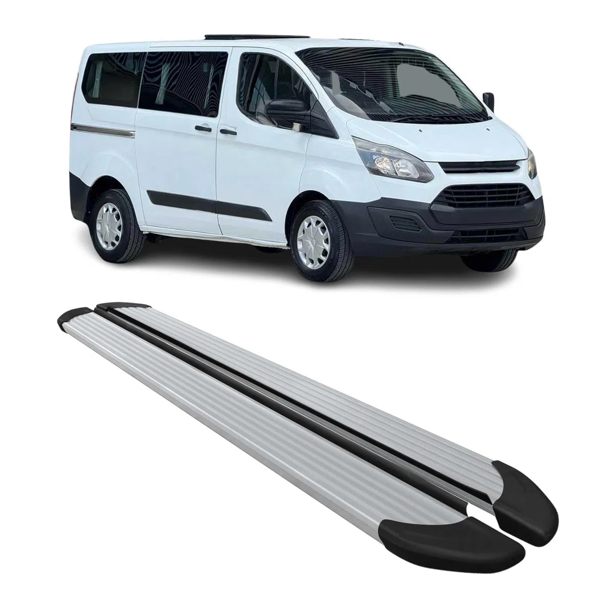OMAC Seitenschweller Trittbretter Schweller kompatibel mit Ford Transit Custom I 2012-2023 L1 Silber Aluminium