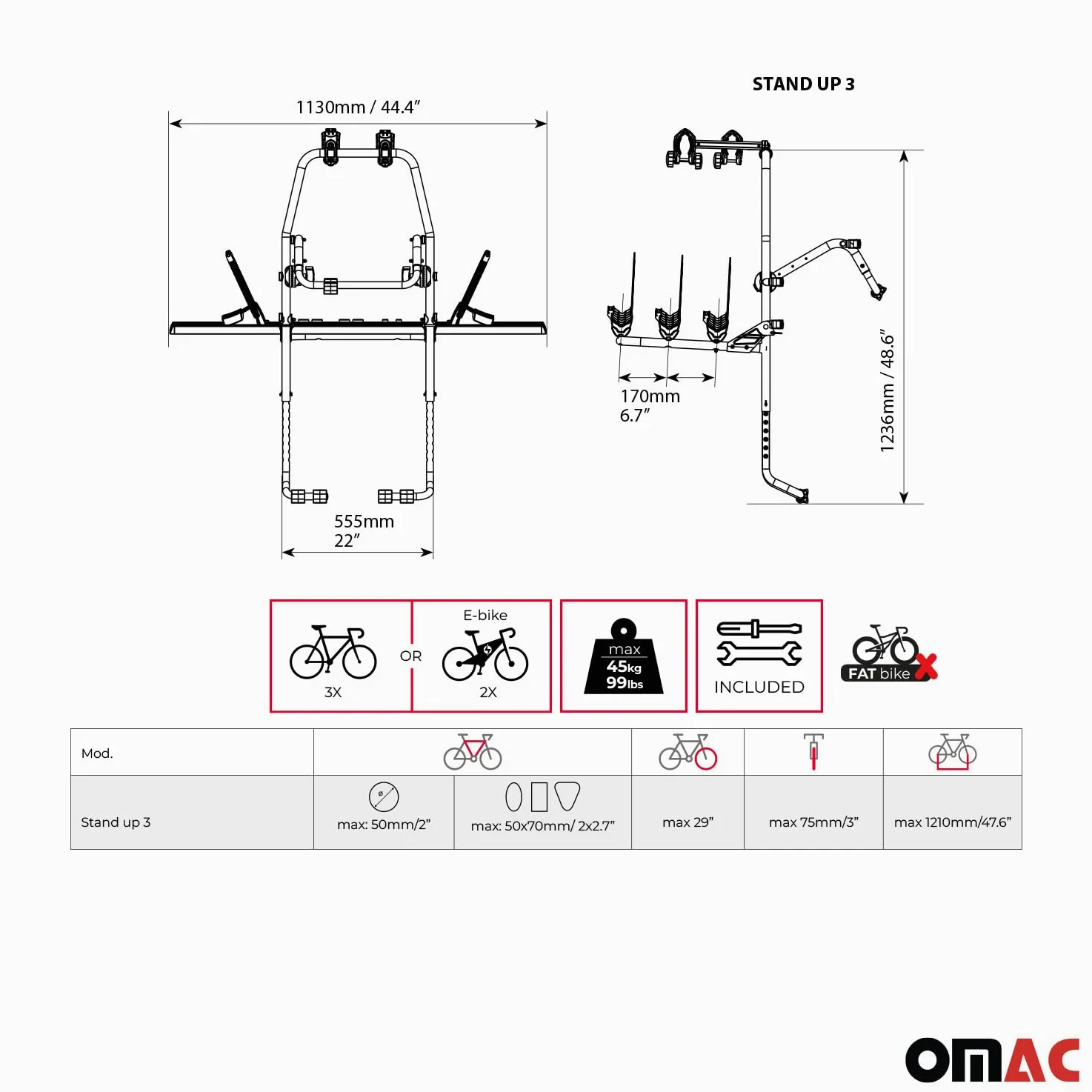 MENABO Porte-vélos sur Hayon pour Opel Mokka 2012-2026 3 Vélos