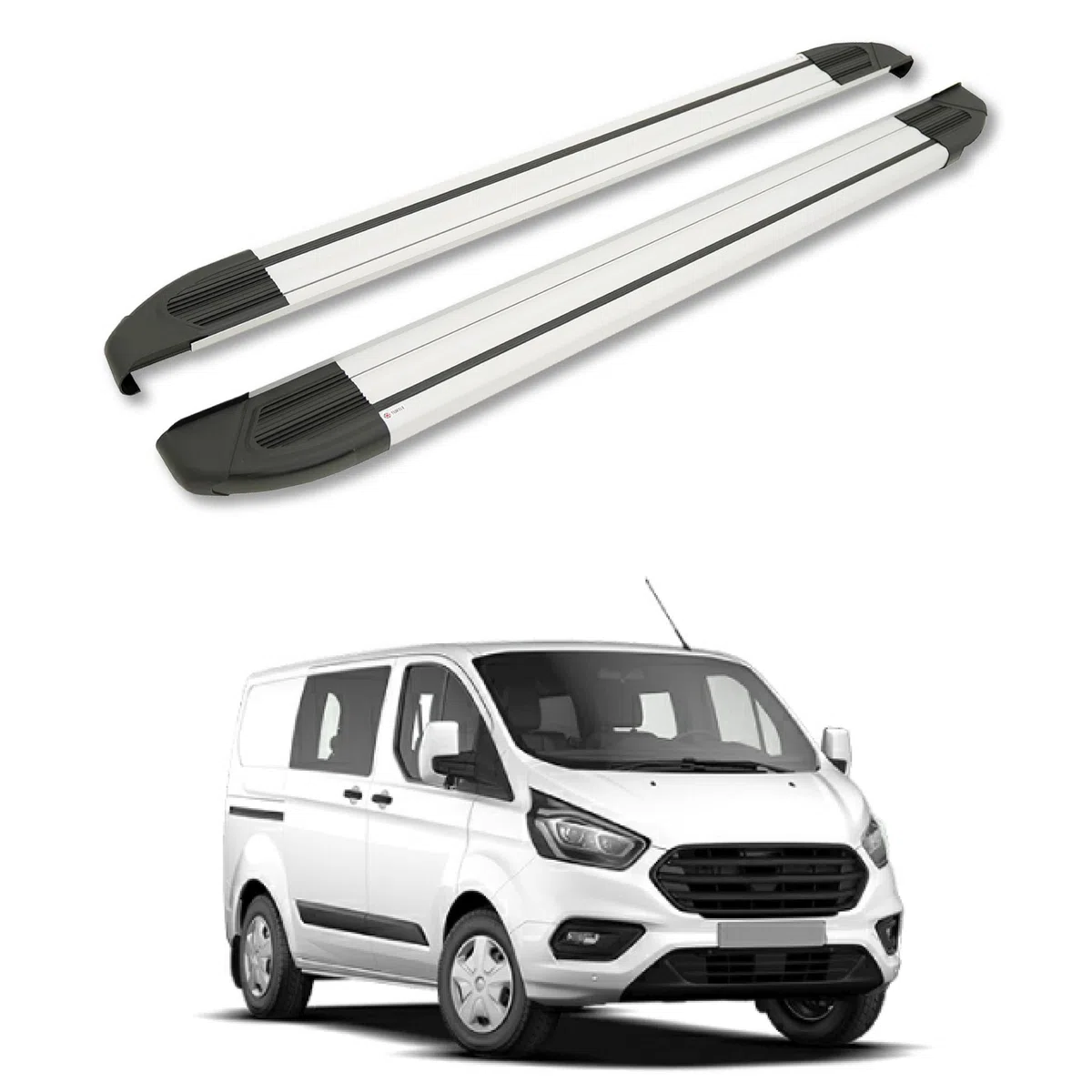 TURTLE Marchepied brillant compatible avec Ford Custom 20122023 / Version longue | GRIS