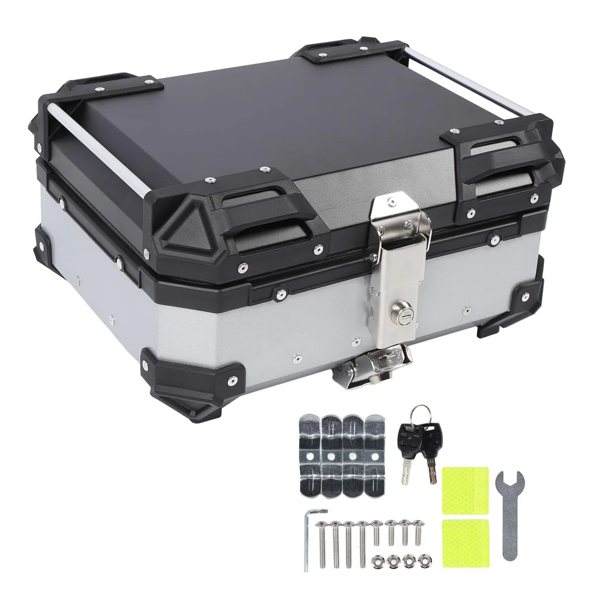 Aluminium Alliage D'eau 25L Moteur Top Box Universel Arrière Top Case Casque Bagages, Moteur Top Case Lock (Argent)