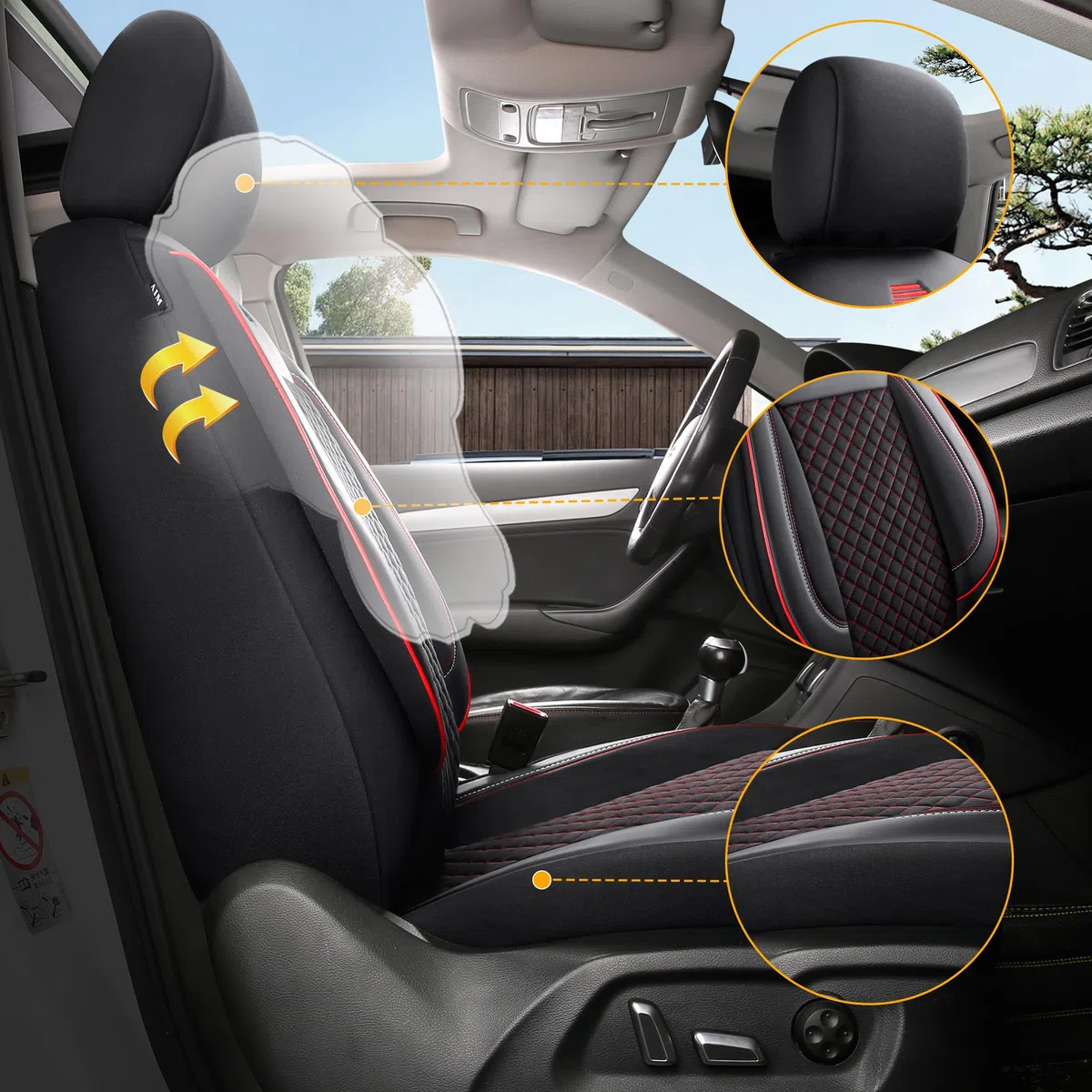 Housses de siège auto compatibles avec Dacia Duster 2ème Gén. 2018 | Lot de 2 | Série AIS | AIS101 | Noir avec coutures rouges