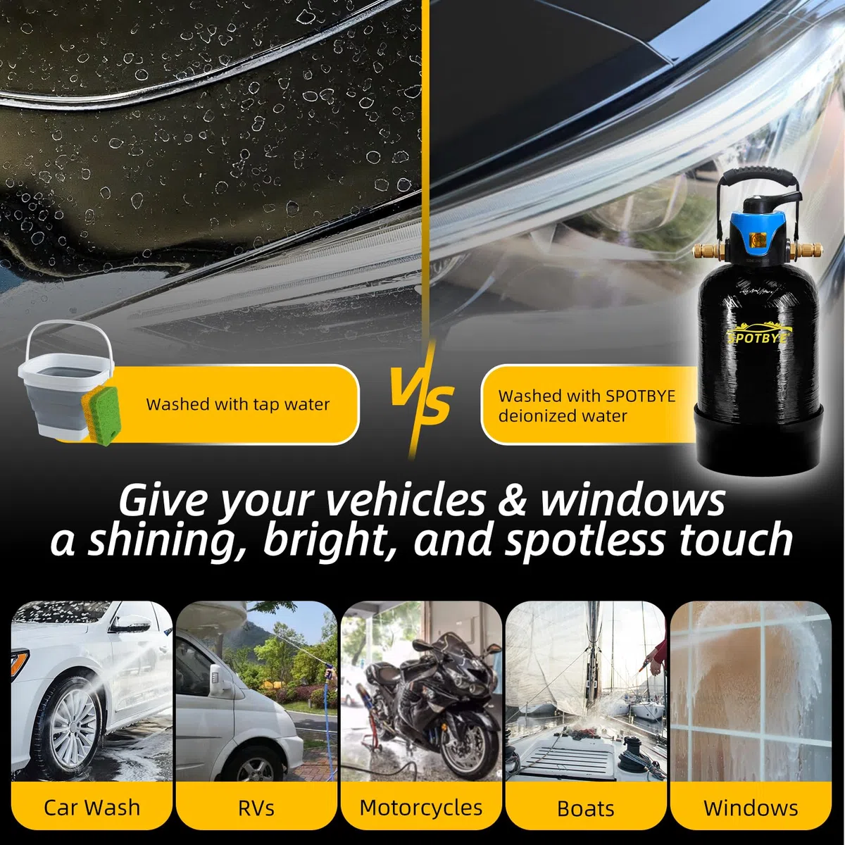 DI Autowaschwasserfilter 10 L avec dérivation, installation de lavage de voiture désionisée, DI car wash Filter Spotless Water pour voiture, VR, véhicules, motos, bateaux, aucune tache, aucun séchage