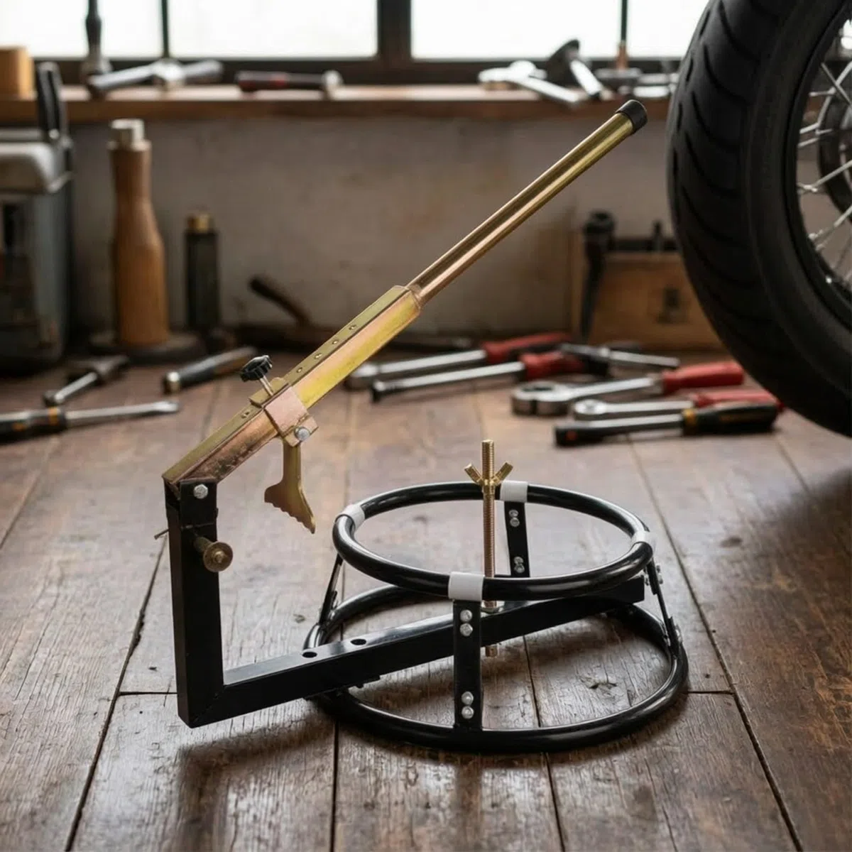 Ronyme Démonte-Pneu Bécane Robuste Socle Circulaire Stable, Résistant, Démonte-Pneu, pr Atelier, Garage, Motards, Mécanicie