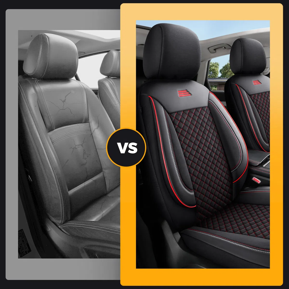 Housses de siège auto compatibles avec Dacia Duster 2ème Gén. 2018 | Lot de 2 | Série AIS | AIS101 | Noir avec coutures rouges