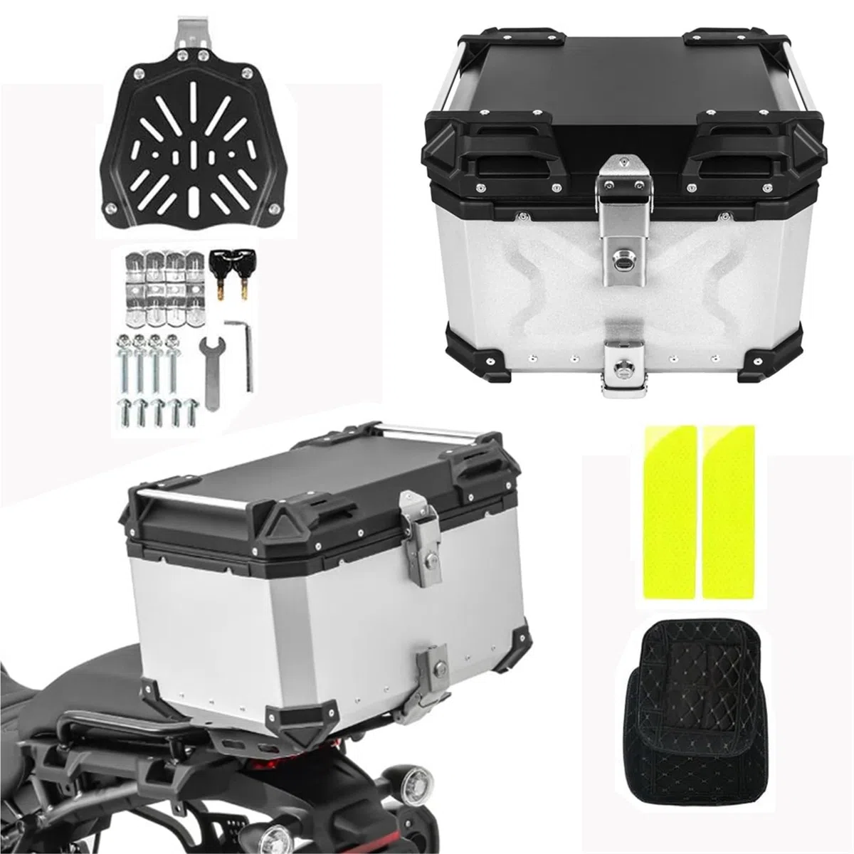 Boîte à Bagages pour BMW R1200GS LC R1250GS pour H-Onda CRF1000L CRF1100L Adventure Valise Arrière De Moto en Aluminium, Coffre Rangement, Boîte À Outils, Voyage(36L Silver X Box)
